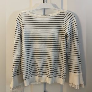 LOFT black & white striped sweater with ruffled sleeved